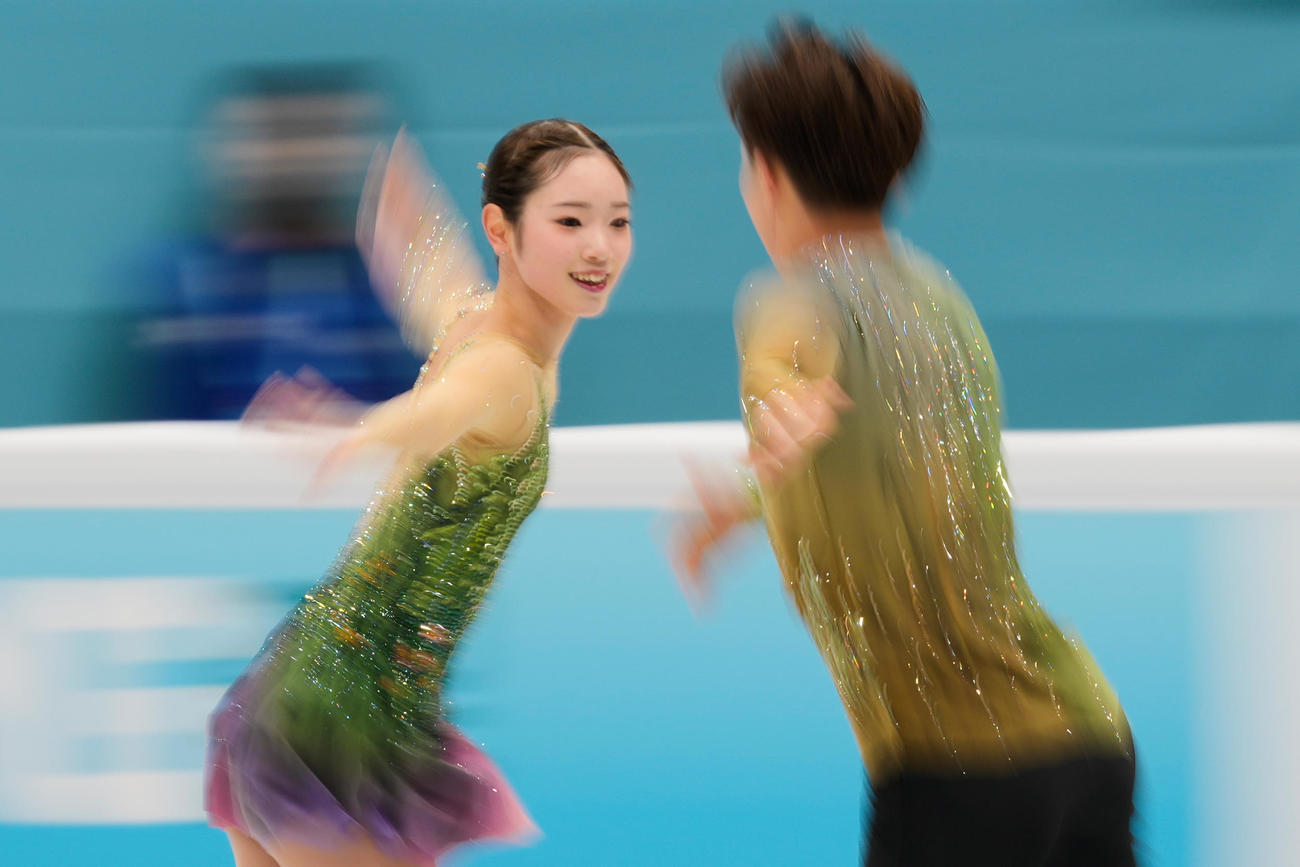4大陸選手権ペアフリーに臨む長岡柚奈と森口澄士（AP)