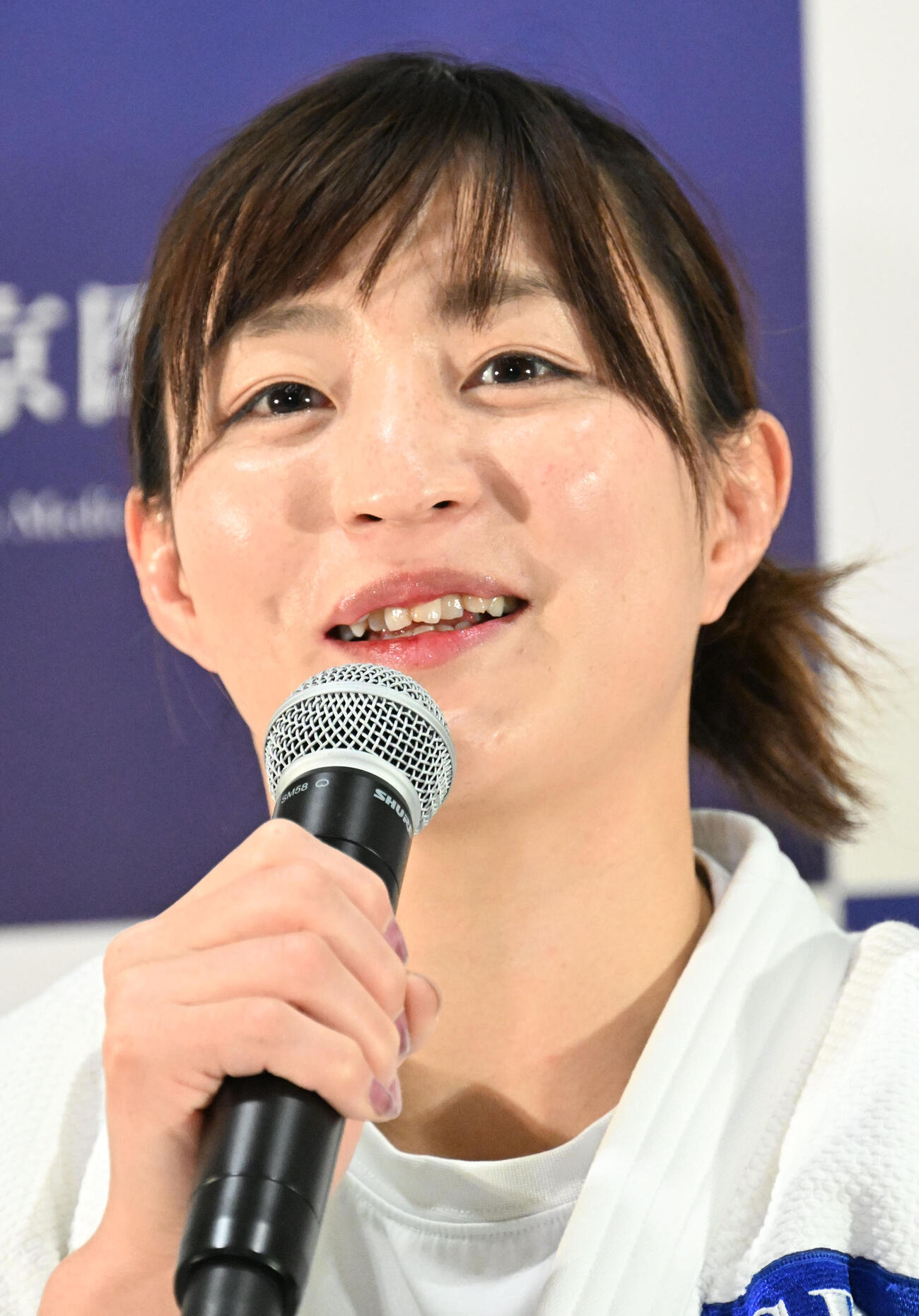 今後の活動について発表する記者会見を行ったパリ五輪柔道女子48キロ級金メダリストの角田夏実（撮影・千葉一成）