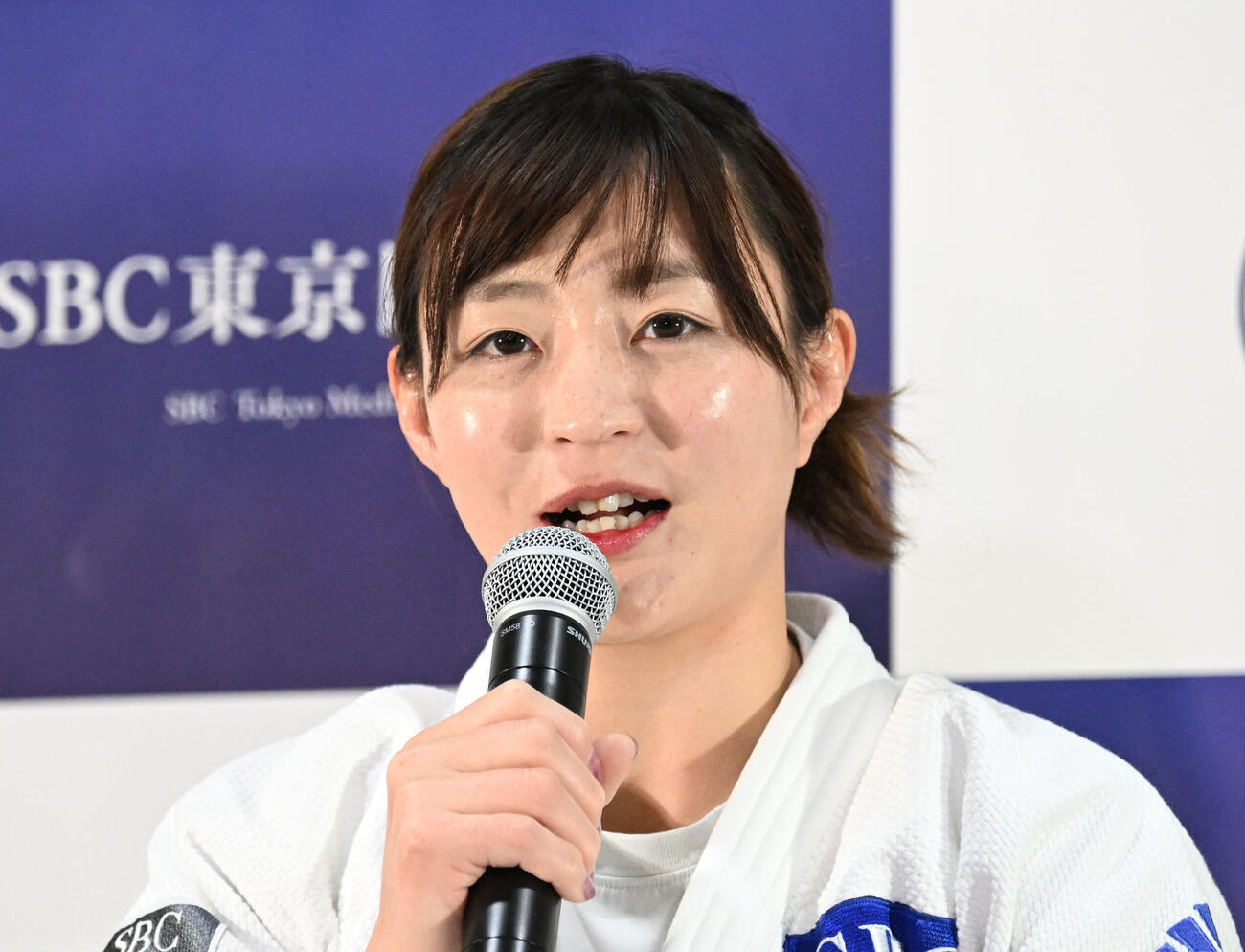 今後の活動について発表する記者会見を行ったパリ五輪柔道女子48キロ級金メダリストの角田夏実（撮影・千葉一成）