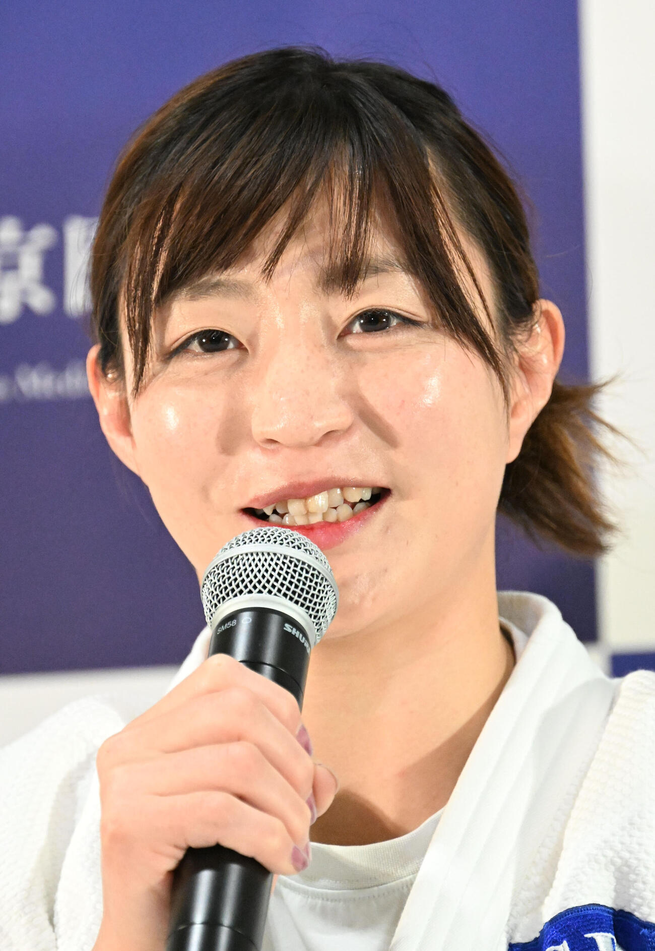 今後の活動について発表する記者会見を行ったパリ五輪柔道女子48キロ級金メダリストの角田夏実（撮影・千葉一成）