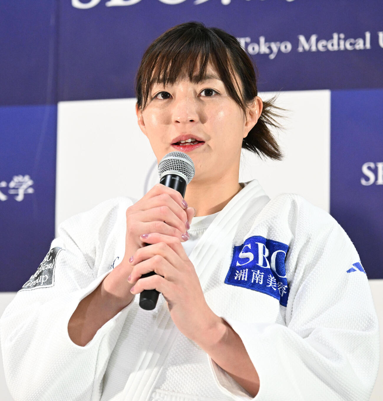 記者会見で今後の活動について発表するパリ五輪柔道女子48キロ級メダリストの角田（撮影・千葉一成）