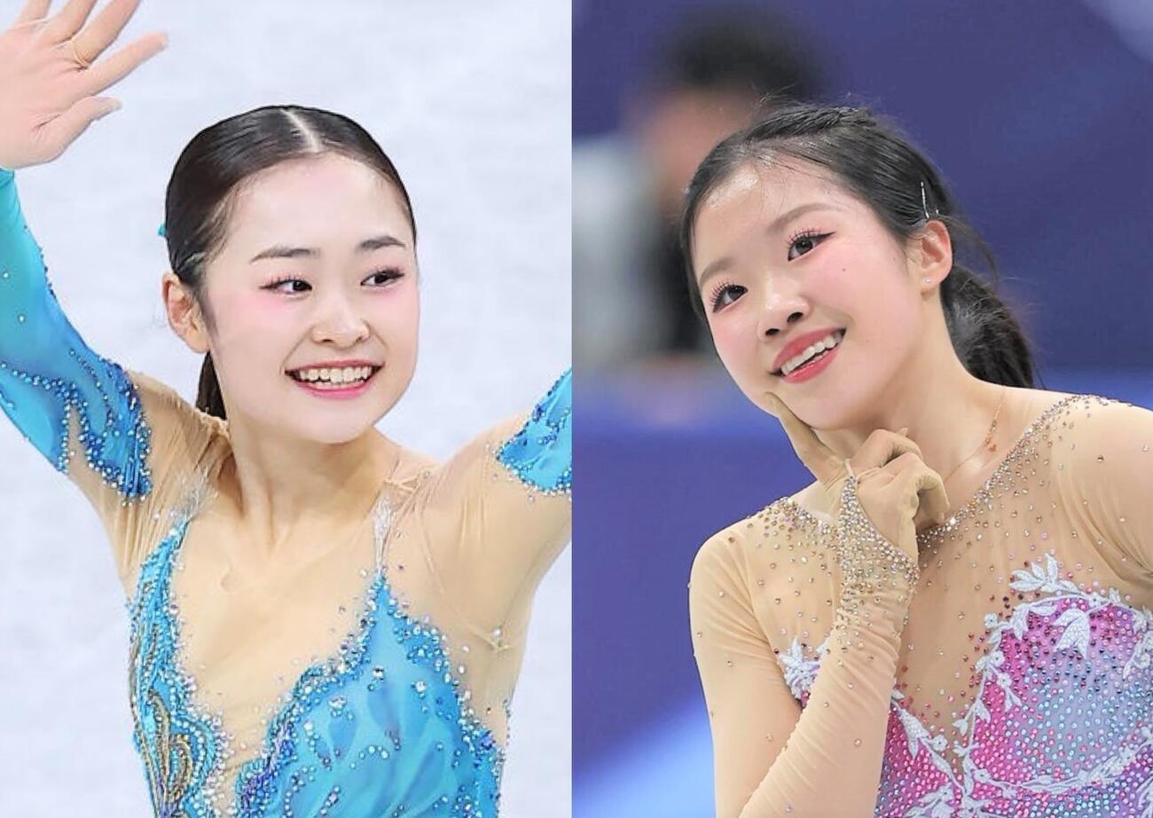 フィギュアスケート女子の島田麻央（左）と中井亜美