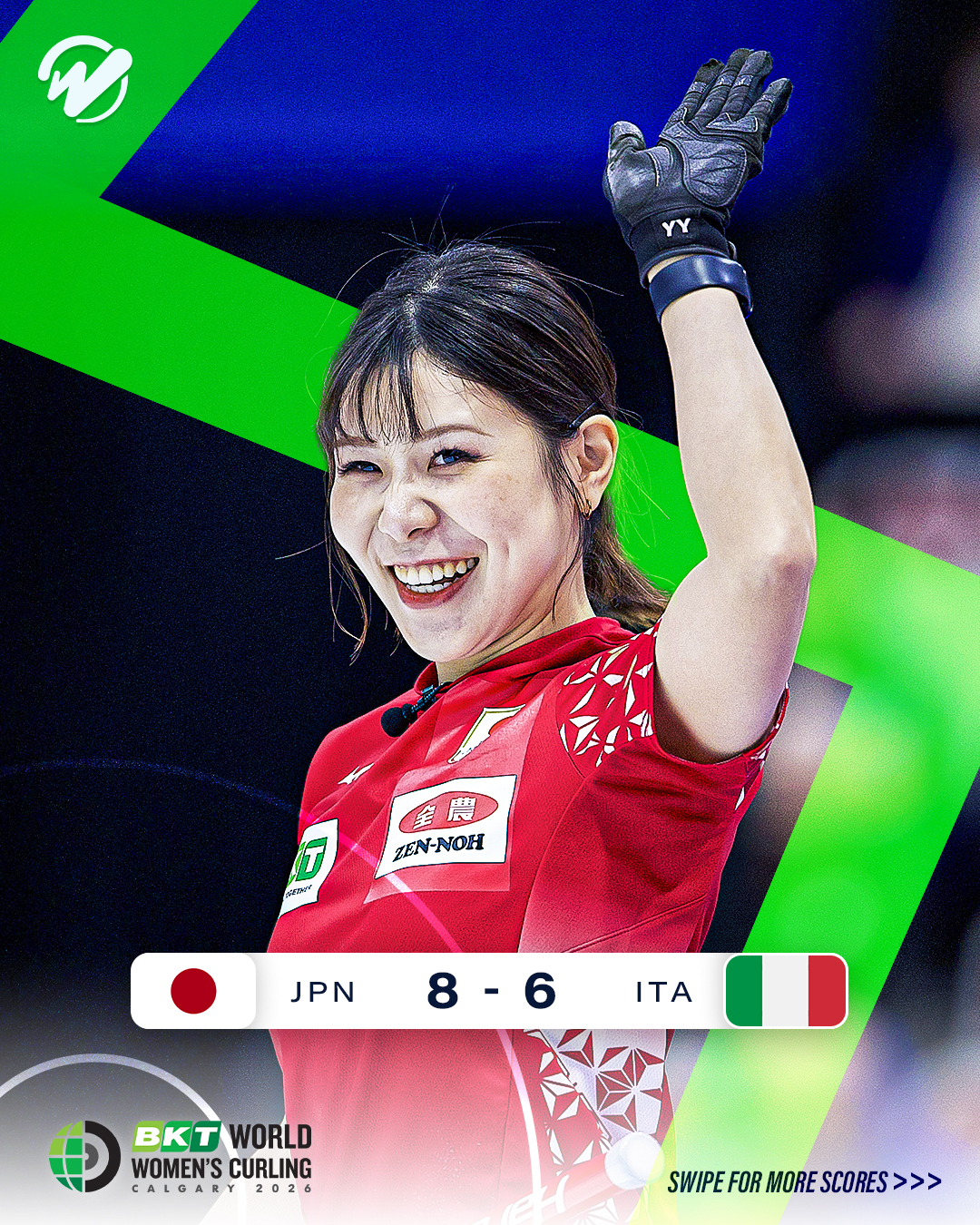 吉田夕梨花の写真とともにイタリア戦の勝利を伝えるワールド・カーリングのX