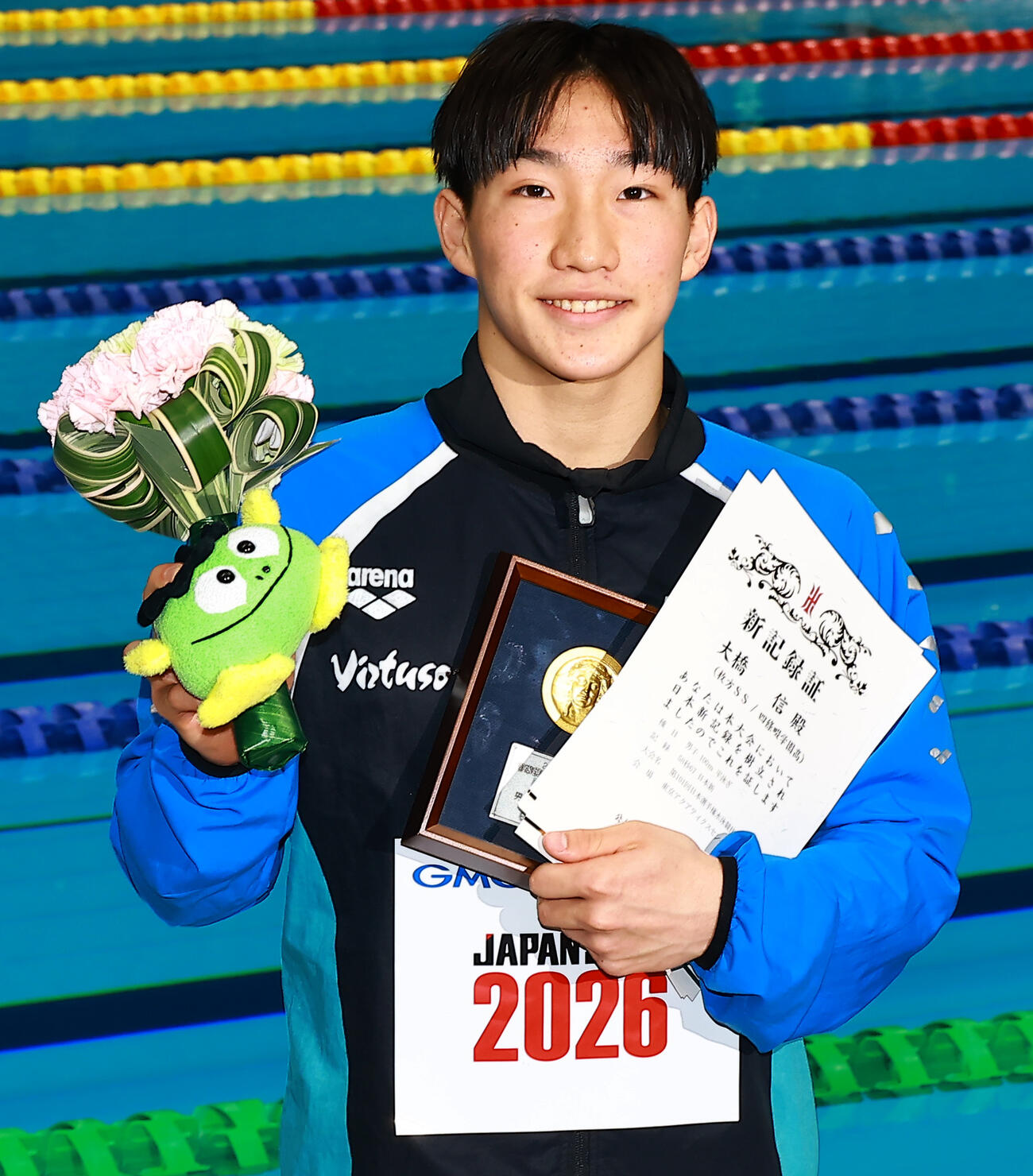 男子100メートル平泳ぎを日本新で制し喜ぶ大橋（撮影・野上伸悟）