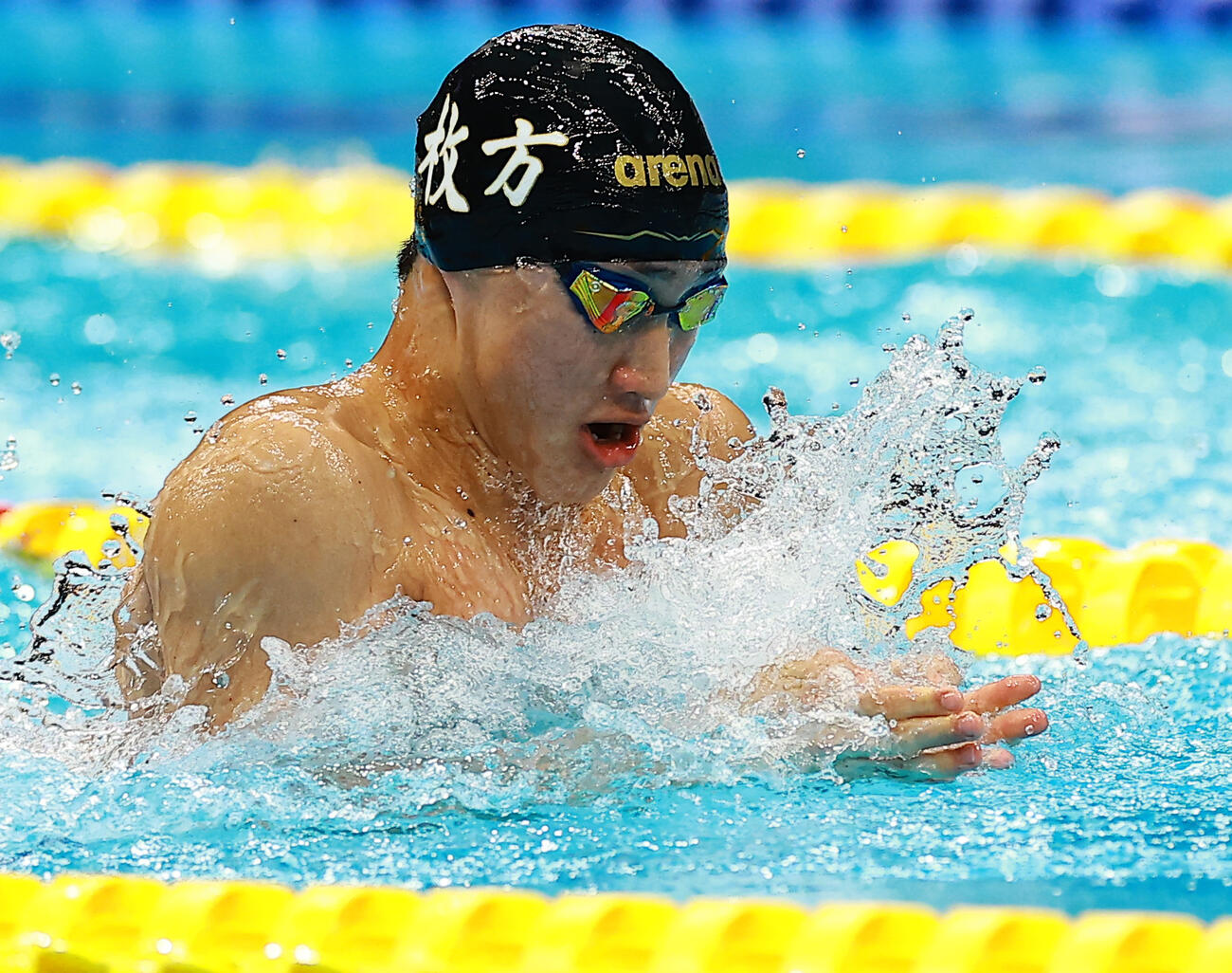 男子50メートル平泳ぎで優勝した大橋（撮影・野上伸悟）