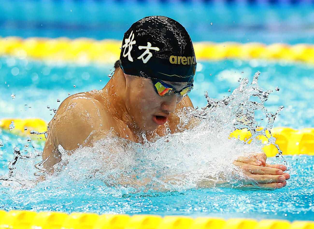 男子50メートル平泳ぎで優勝した大橋（撮影・野上伸悟）
