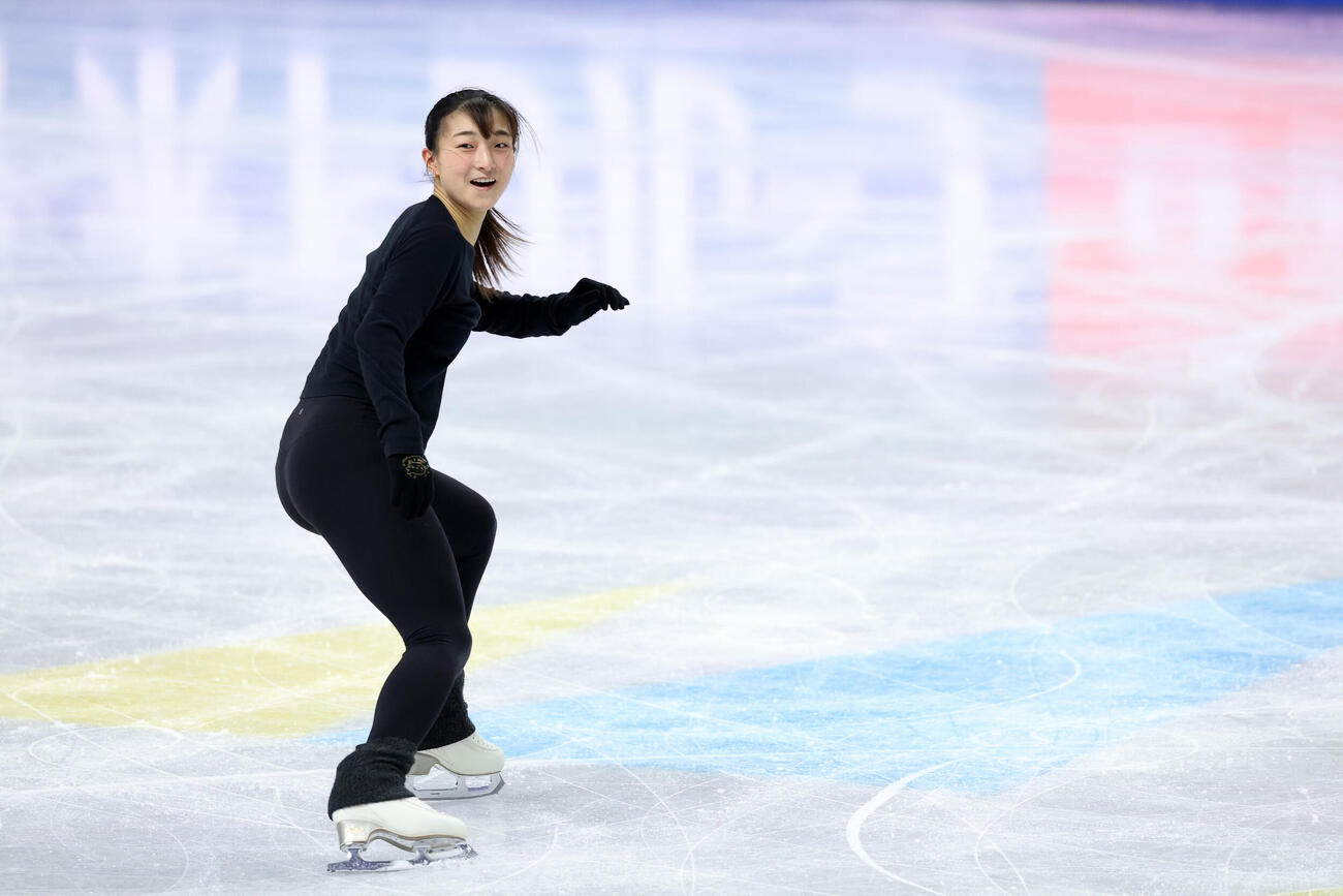 フィギュア世界選手権　公式練習で調整する坂本花織（撮影・PNP）