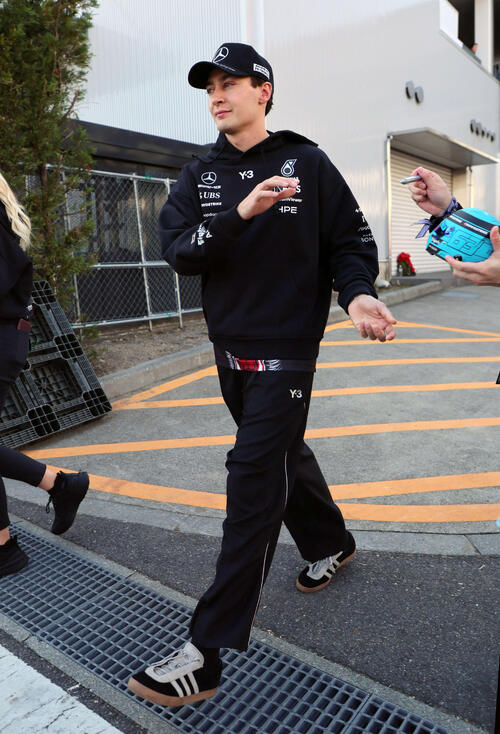 フリープラクティス1で最速タイムを出したメルセデスのラッセル（撮影・宮崎幸一）