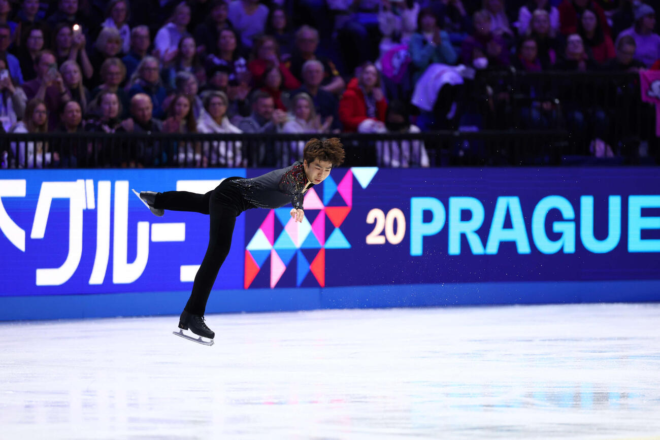 フィギュア世界選手権　男子フリーの演技をする佐藤駿（撮影・PNP）