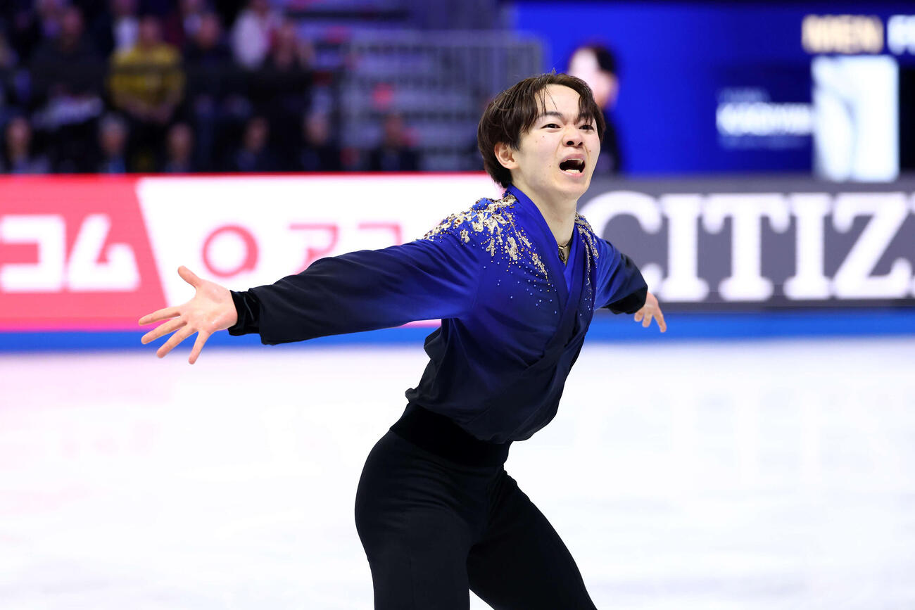 フィギュア世界選手権　男子フリーの演技をする鍵山優真（撮影・PNP）
