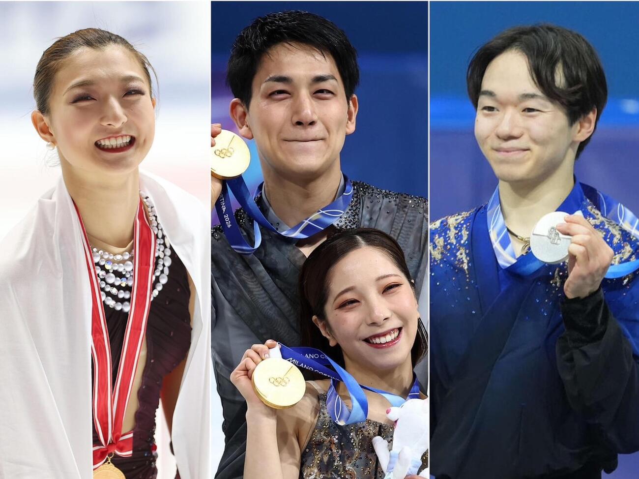 左から坂本花織、三浦璃来、木原龍一組、鍵山優真