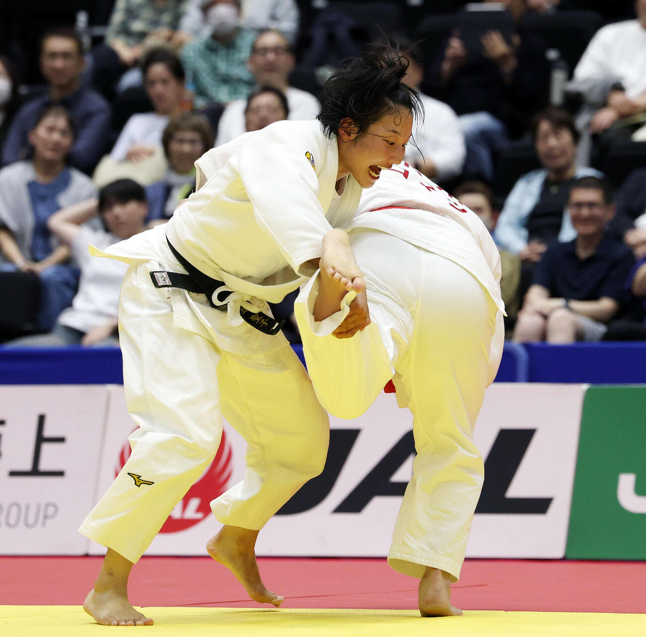 女子無差別決勝　米川明穂対渡辺聖子　果敢に仕掛ける渡辺（撮影・宮地輝）