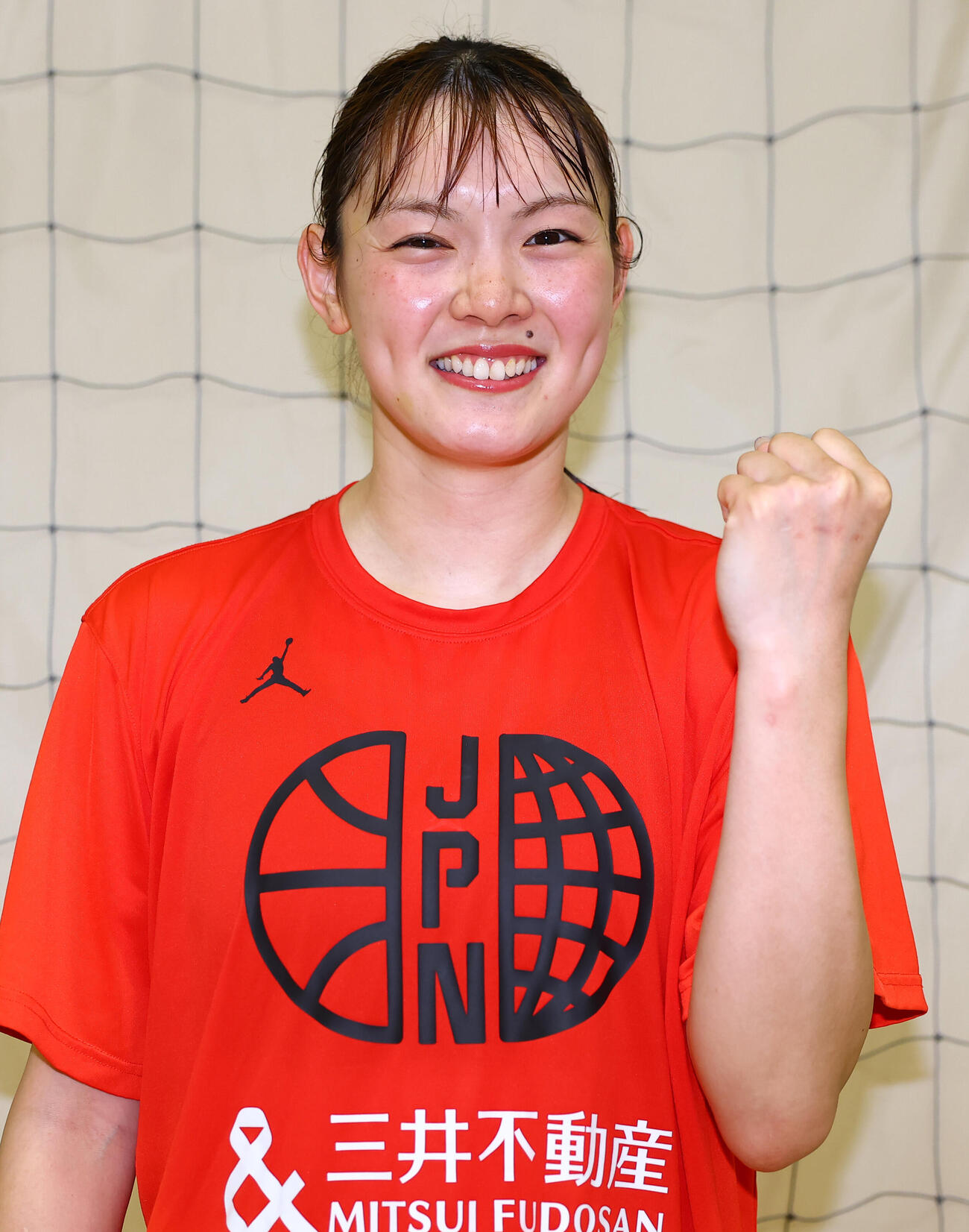 3人制バスケットボール日本代表の公開練習で、笑顔をみせる宮下希保（撮影・野上伸悟）