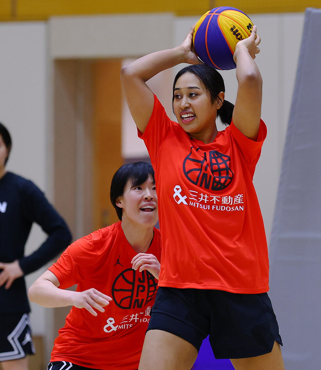 3人制バスケットボール日本代表の公開練習で、軽快な動きを見せる田中平和（撮影・野上伸悟）