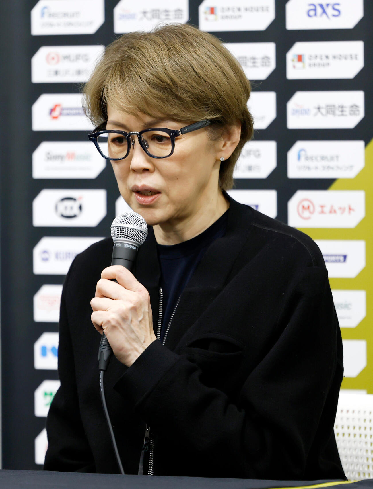 SAGA久光対大阪M　試合後の会見に出席したSAGA久光中田久美ヘッドコーチ（撮影・山本朝陽）