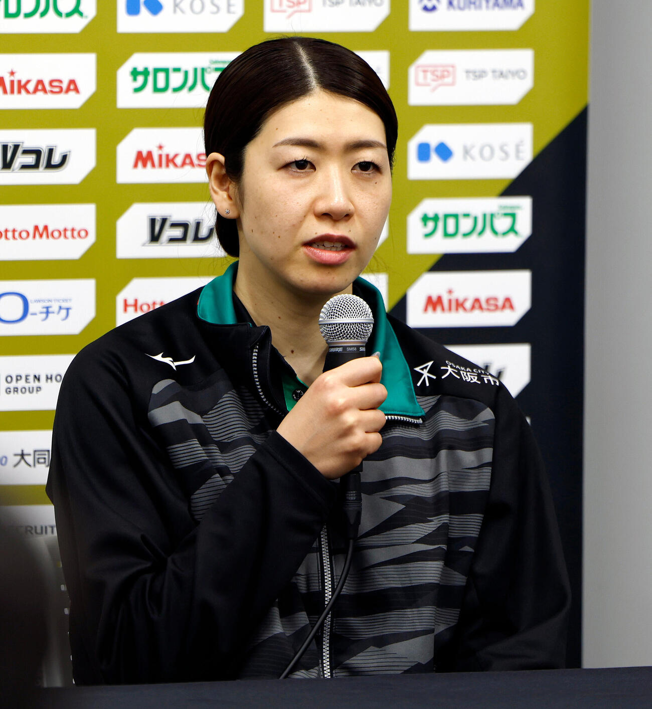 SAGA久光対大阪M　試合後の会見に登壇した大阪M田中瑞稀（撮影・山本朝陽）