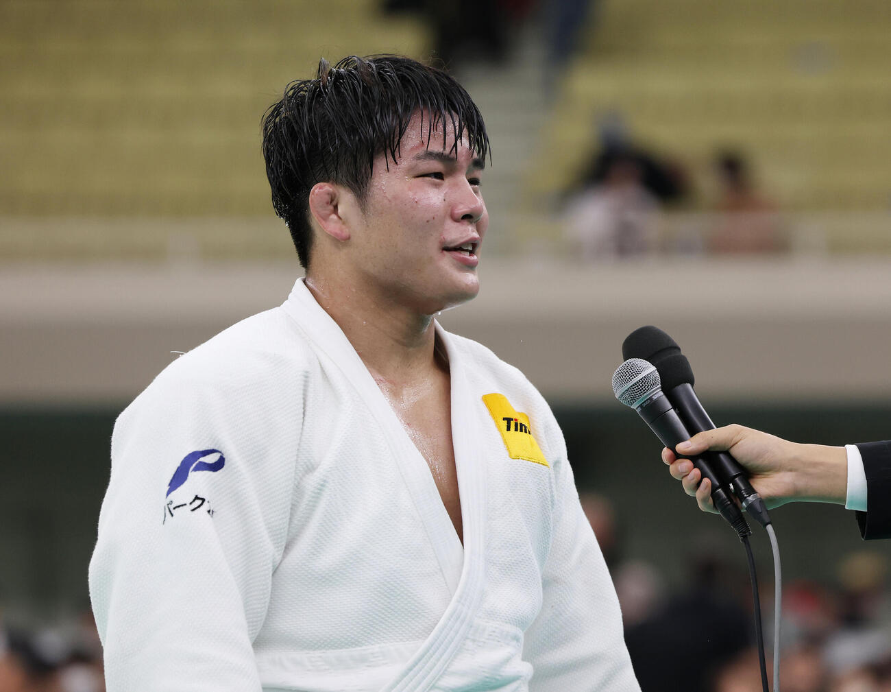 全日本選手権を制しインタビューに答える田嶋剛希（撮影・宮地輝）