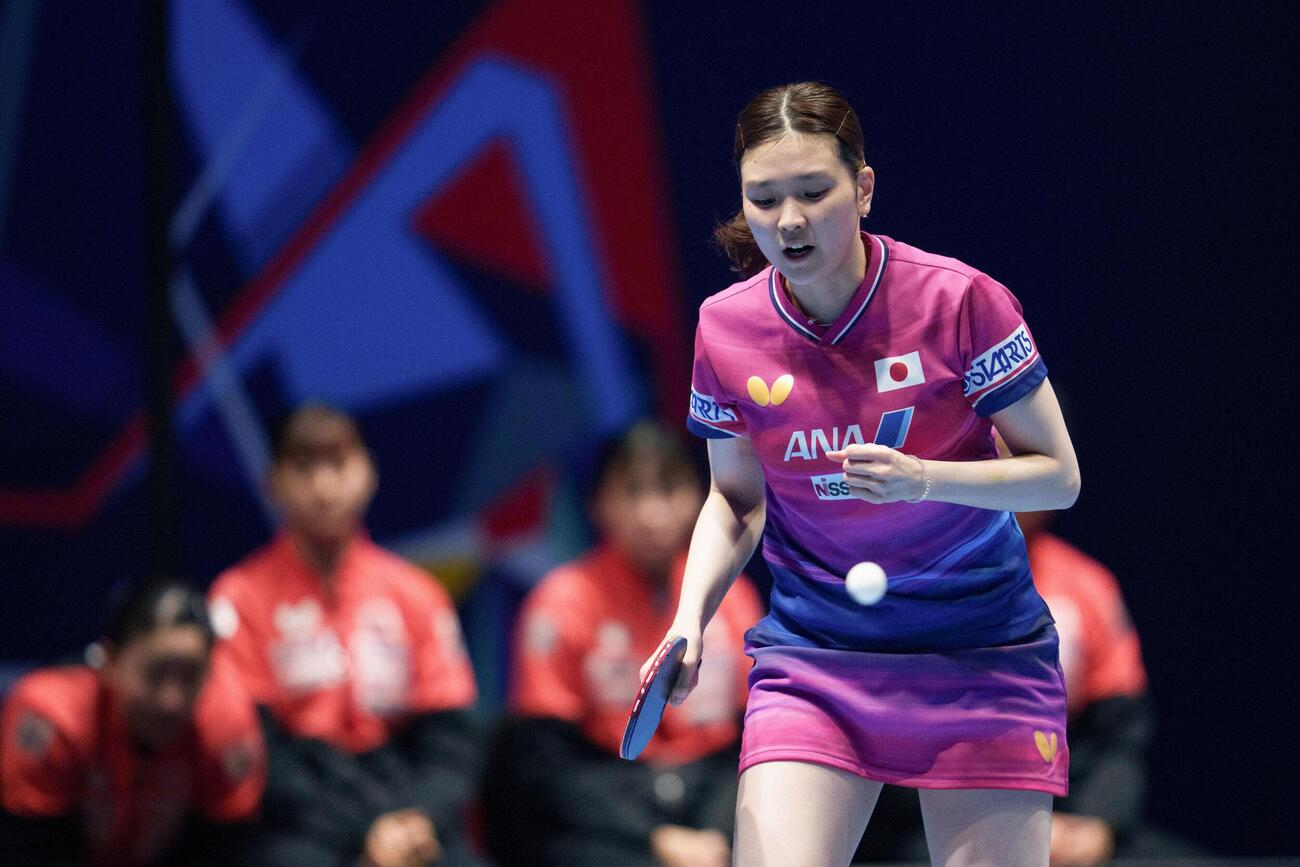 女子準決勝のドイツ戦でガッツポーズする橋本帆乃香＝ロンドン（AP＝共同）