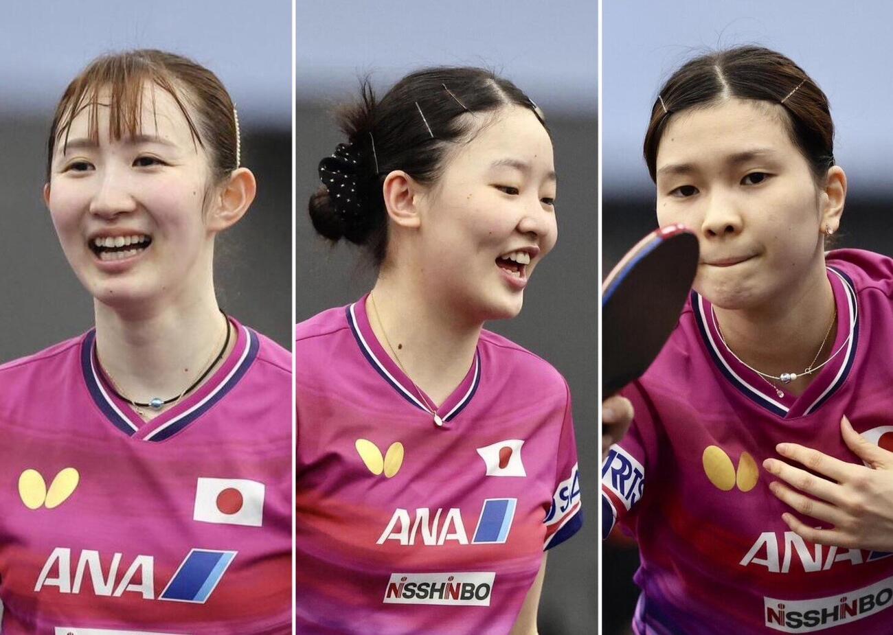 左から早田ひな、張本美和、橋本帆乃香（2026年4月撮影）