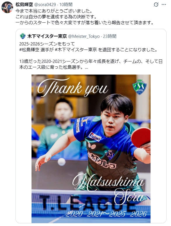 松島輝空のXから