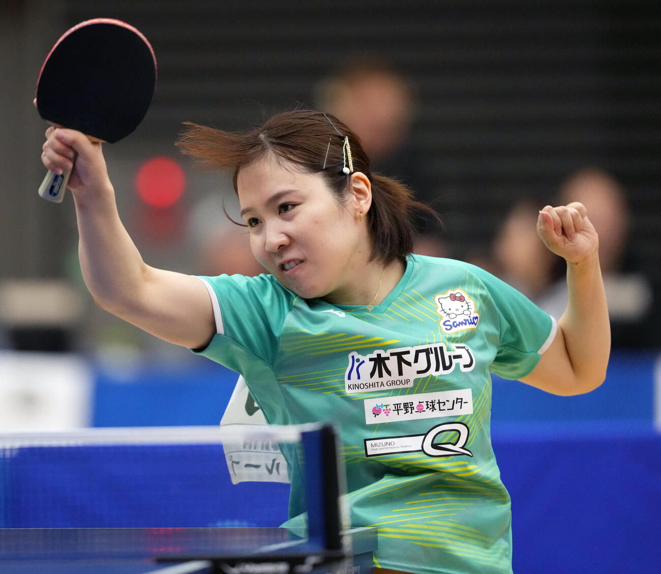 卓球アジア選手権代表選考会第1日　女子シングルス　平野美宇対木原美悠　第2セット、打ち返す平野美宇（撮影・小島史椰）