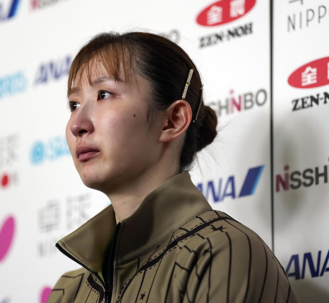 卓球アジア選手権代表選考会最終日　女子シングルス準決勝　赤江夏星対早田ひな　赤江夏星に敗れ涙を見せる早田ひな（撮影・小島史椰）