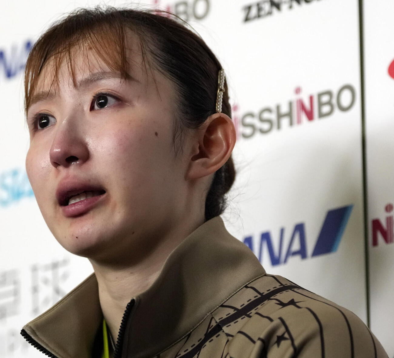 卓球アジア選手権代表選考会最終日　女子シングルス準決勝　赤江夏星対早田ひな　赤江夏星に敗れ涙を見せる早田ひな（撮影・小島史椰）