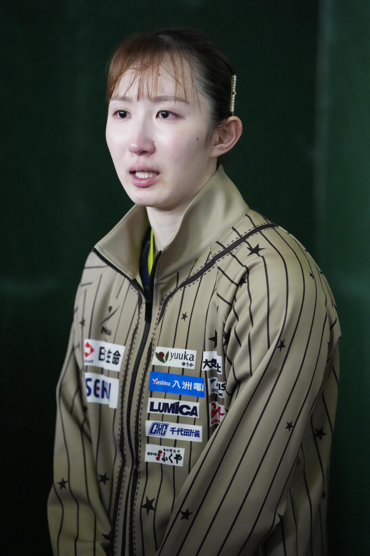 卓球アジア選手権代表選考会最終日　女子シングルス準決勝　赤江夏星対早田ひな　赤江夏星に敗れ涙を見せる早田ひな（撮影・小島史椰）