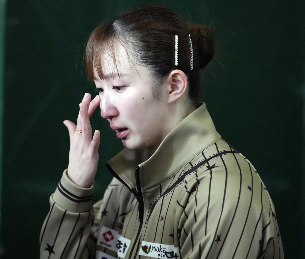 卓球アジア選手権代表選考会最終日　女子シングルス準決勝　赤江夏星対早田ひな　赤江夏星に敗れ涙を見せる早田ひな（撮影・小島史椰）