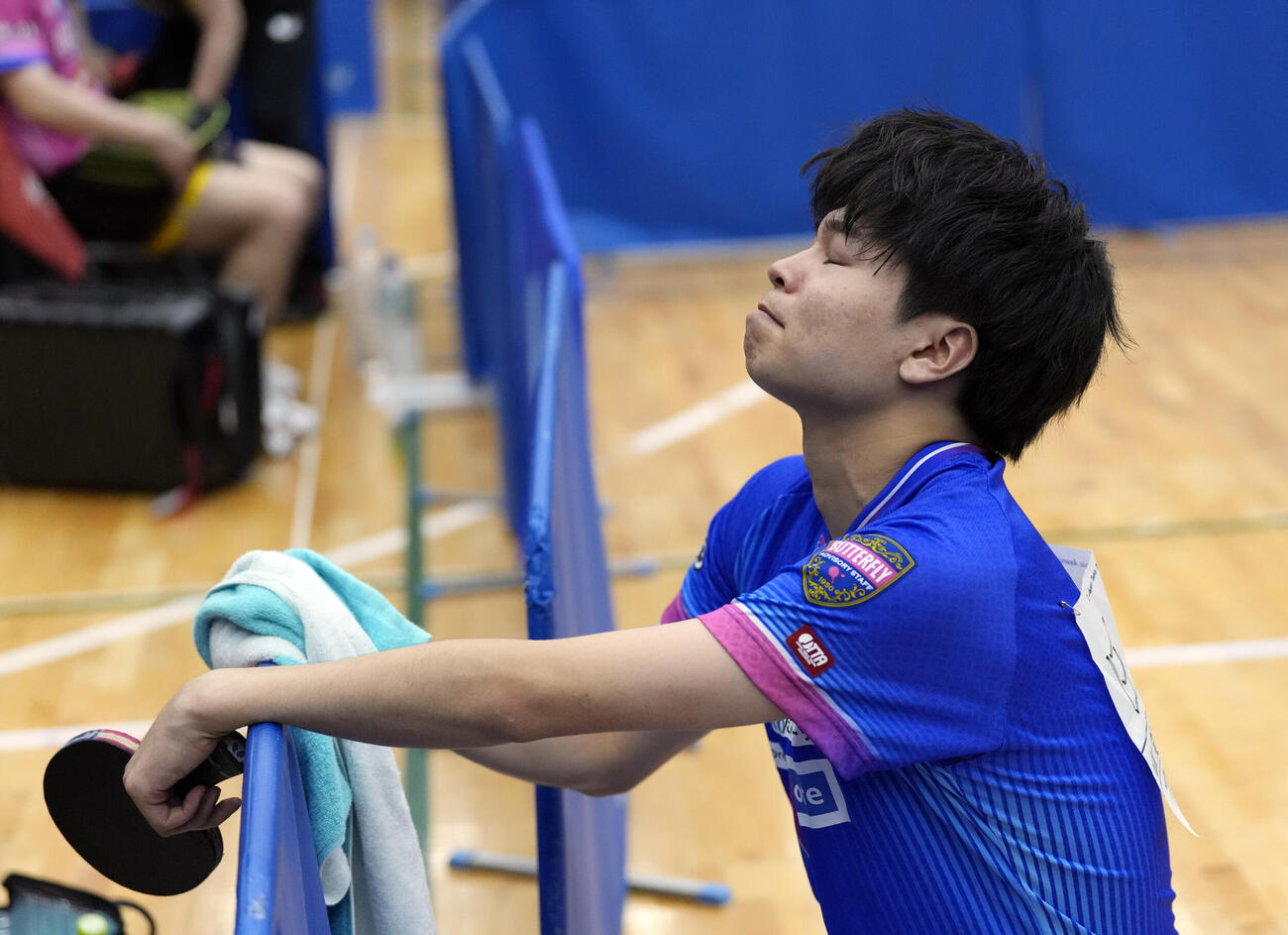 卓球アジア選手権代表選考会最終日　男子シングルス決勝　田中佑汰対宇田幸矢　優勝し目に涙を浮かべる田中佑汰（撮影・小島史椰）