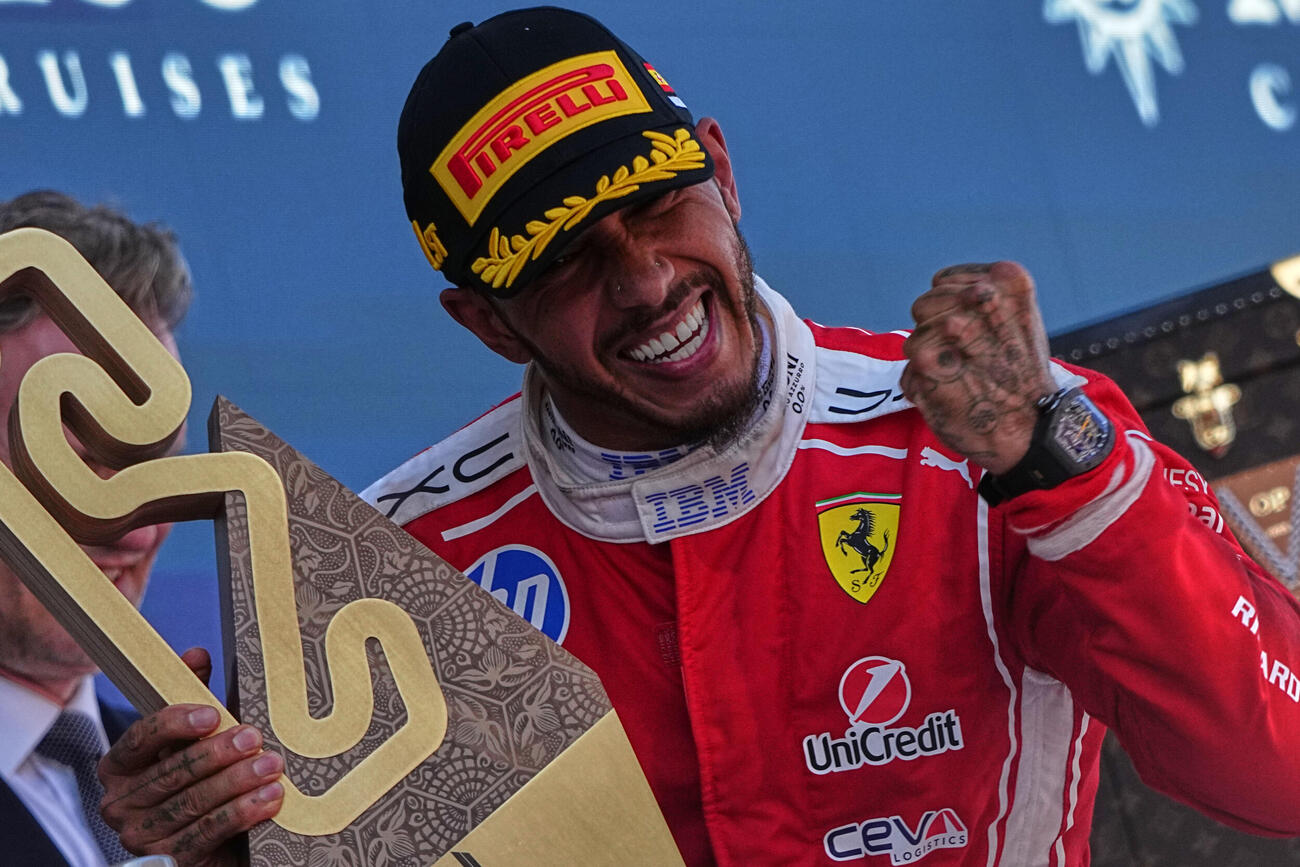 F1カタルーニャ・グランプリを制して喜ぶルイス・ハミルトン（AP）
