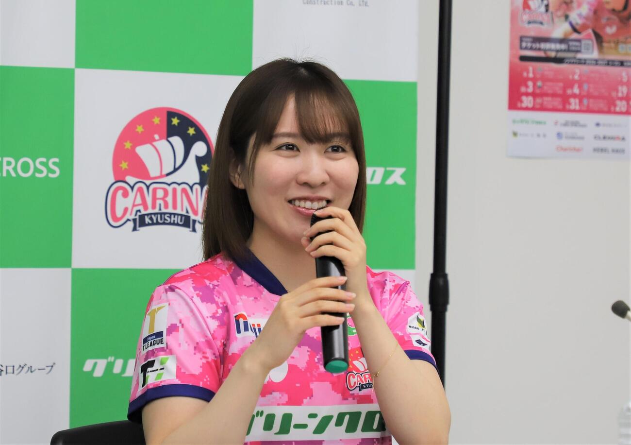 九州カリーナ入団記者会見に出席した平野美宇（撮影・藤塚大輔）
