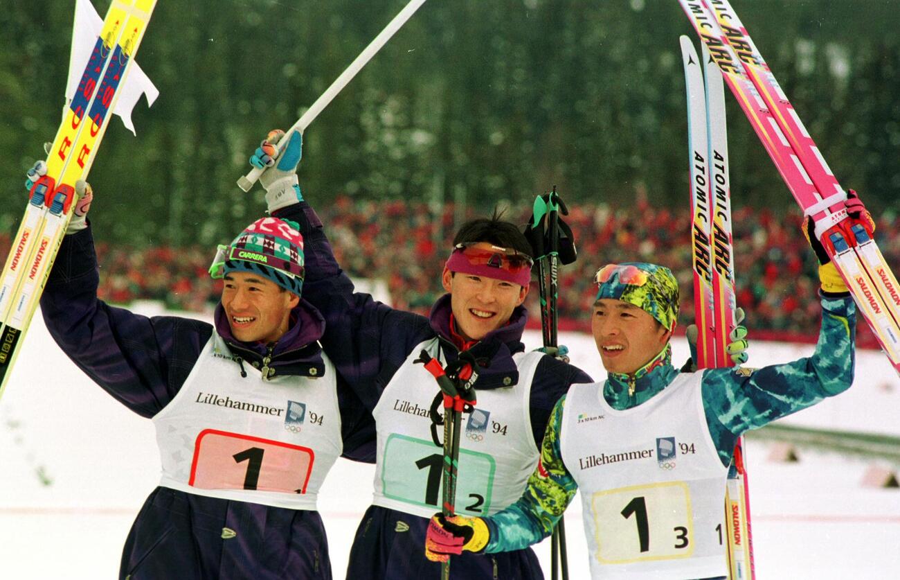 94年リレハンメル五輪　ノルディック複合団体　金メダルに輝いた日本団体チーム