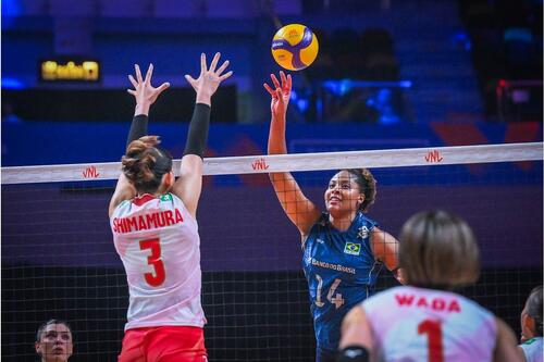 バレーボール・ネーションズリーグ(VNL)女子日本代表、準々決勝ブラジル戦(C)Volleyball World