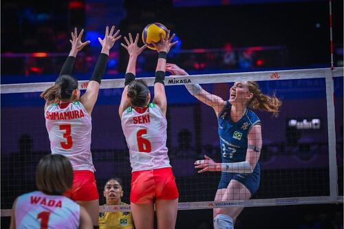 バレーボール・ネーションズリーグ(VNL)女子日本代表、準々決勝ブラジル戦(C)Volleyball World