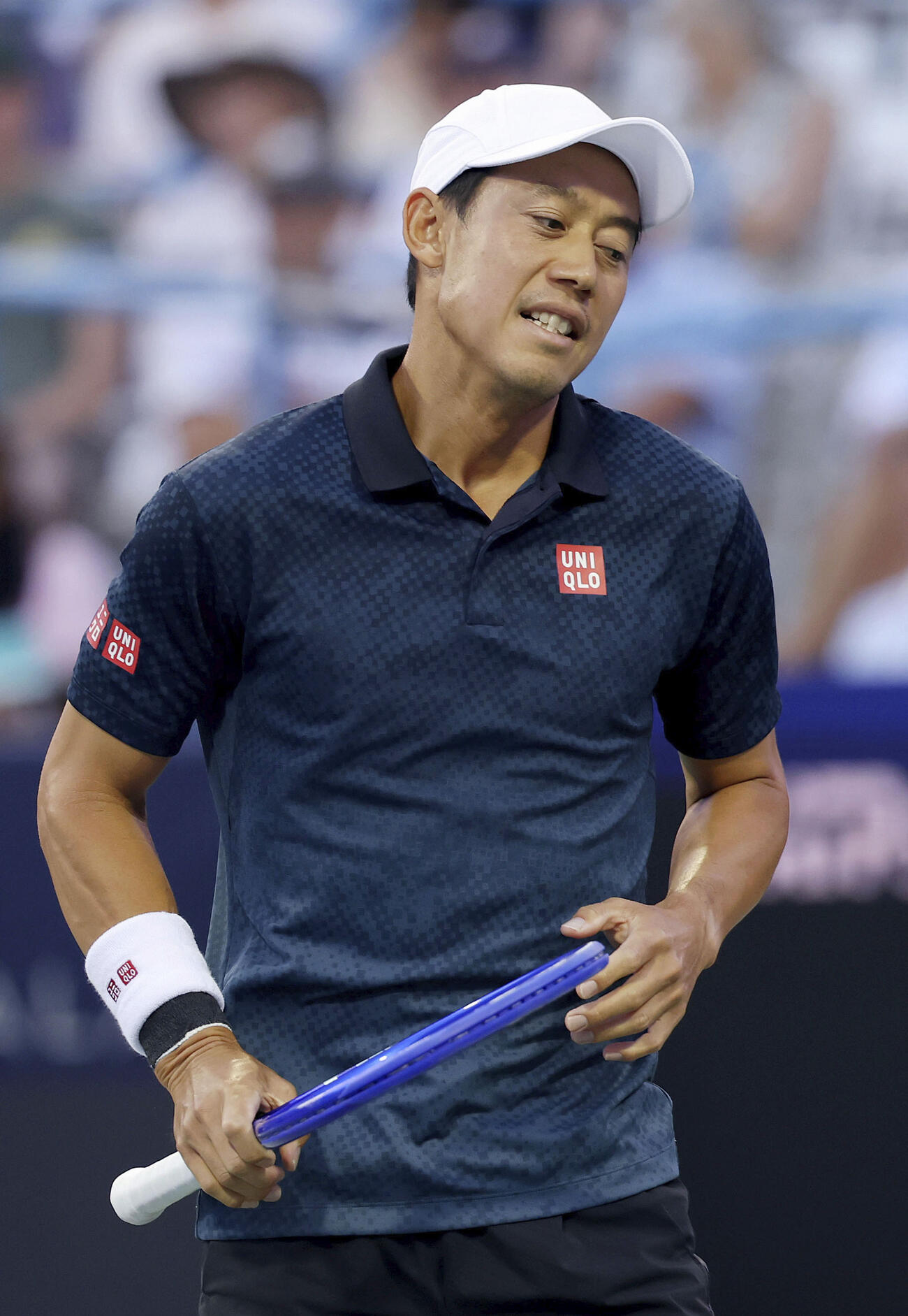 テニスのムバダラDCオープンの男子シングルス2回戦で厳しい表情を見せる錦織圭＝ワシントン（ゲッティ＝共同）