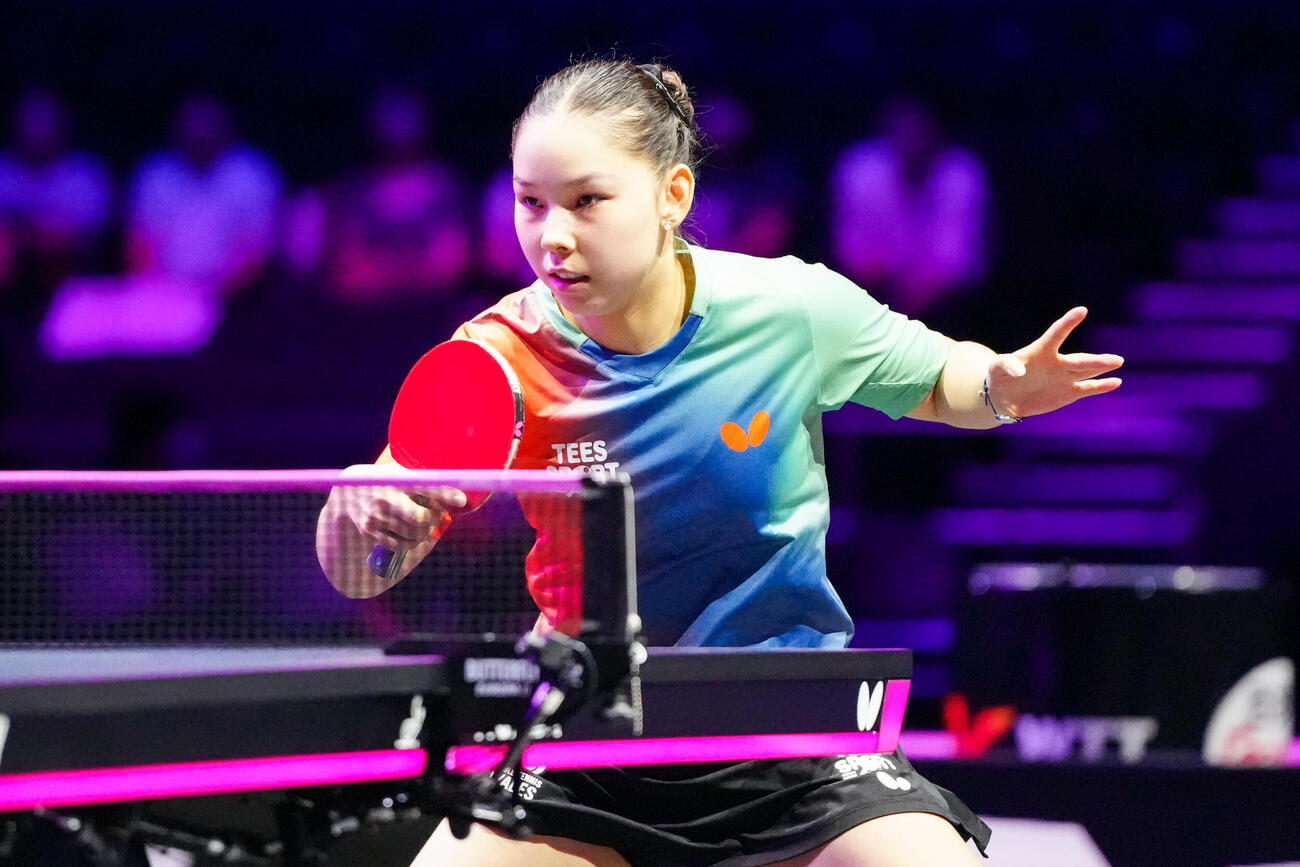 女子シングルス1回戦で大藤沙月と対戦するウェールズのハーシー（撮影・江口和貴）