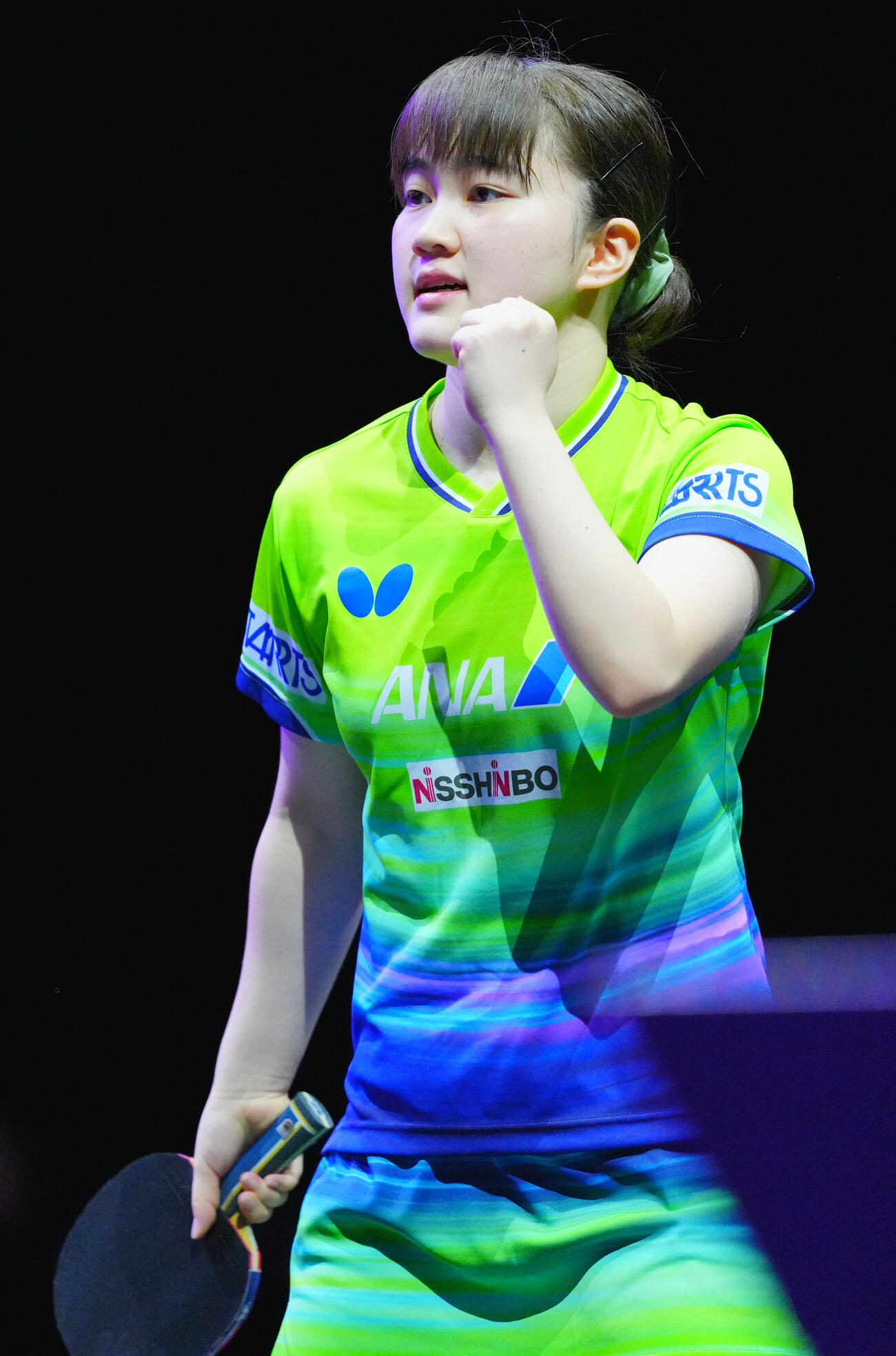 女子シングルス2回戦でリリー・チャンに勝利しガッツポーズする大藤沙月（撮影・垰建太）