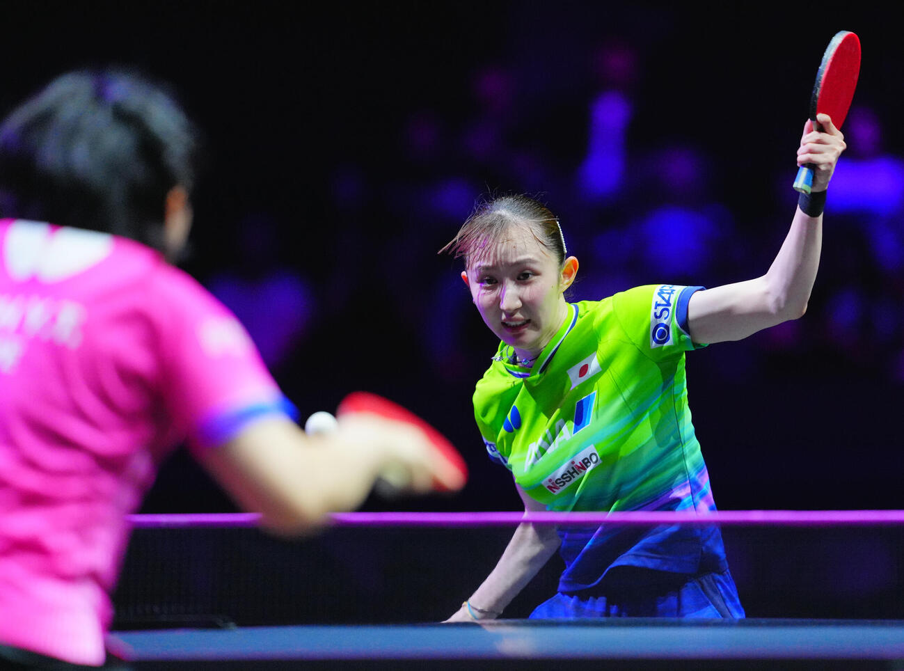 女子シングルス2回戦で葉伊恬と対戦する早田ひな（撮影・垰建太）