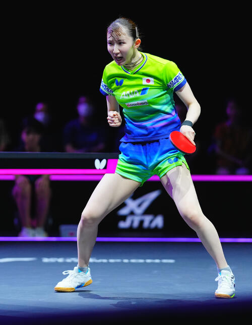女子準々決勝でクアイ・マンと対戦する早田ひな(撮影・垰建太)