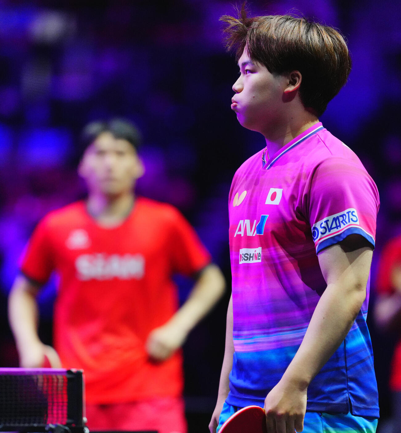 男子準々決勝でチャン・ウジンと対戦する松島輝空（撮影・垰建太）