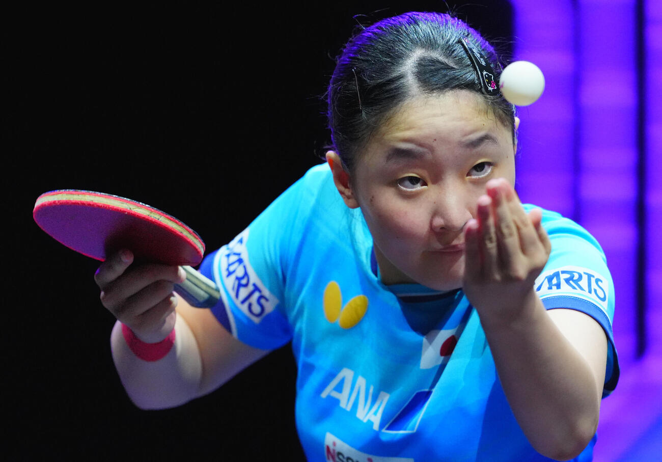 女子準々決勝でシン・ユビンと対戦する張本美和（撮影・垰建太）