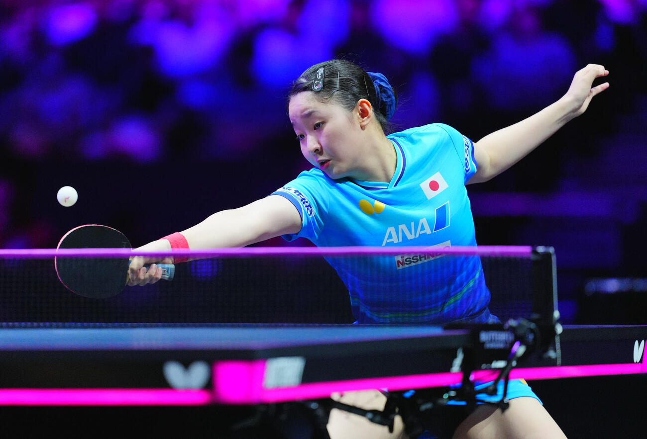 女子準々決勝でシン・ユビンと対戦する張本美和（撮影・垰建太）