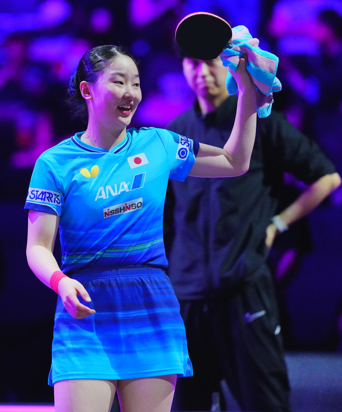 女子準々決勝でシン・ユビンに勝利し笑顔を見せる張本美和（撮影・垰建太）