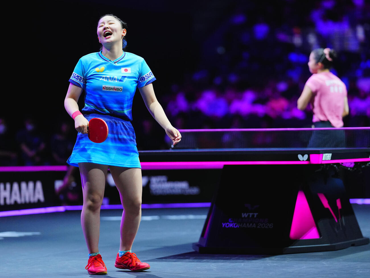 女子準々決勝でシン・ユビンと対戦する張本美和（撮影・垰建太）