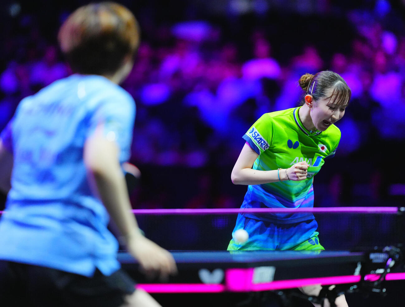 女子準々決勝でプレーする早田ひな（撮影・垰建太）