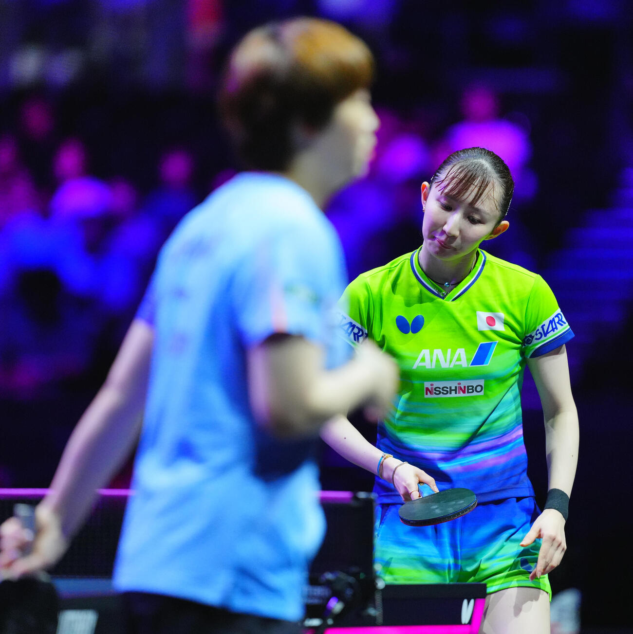 女子準々決勝でクアイ・マンと対戦する早田ひな（撮影・垰建太）
