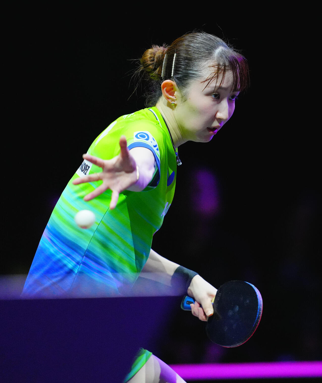 女子準々決勝でクアイ・マンと対戦する早田ひな（撮影・垰建太）