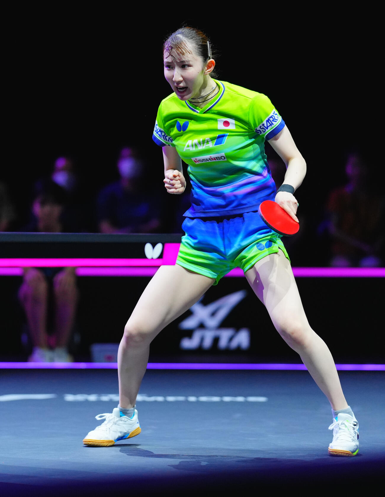 女子準々決勝でクアイ・マンと対戦する早田ひな（撮影・垰建太）