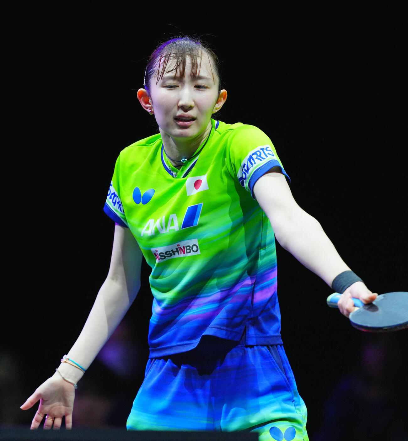 女子準々決勝でクアイ・マンと対戦する早田ひな（撮影・垰建太）